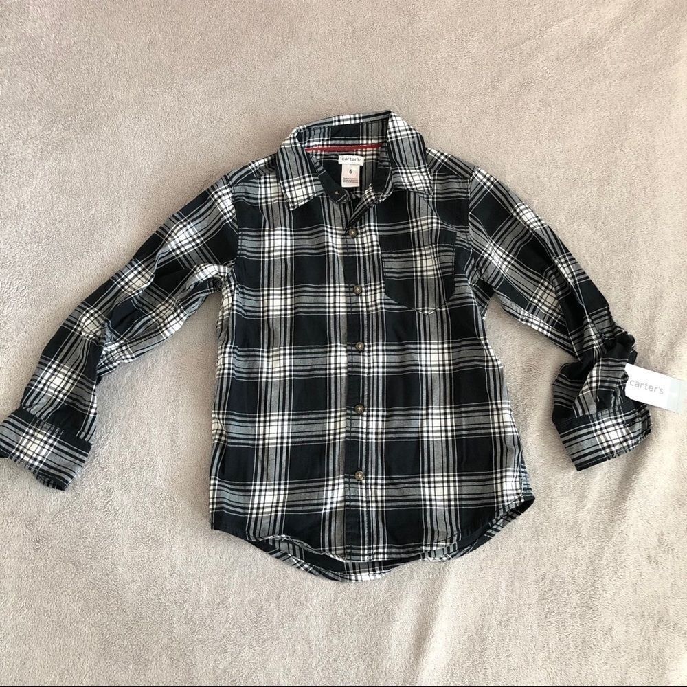 Carters Kids Black & white plaid button down shirt